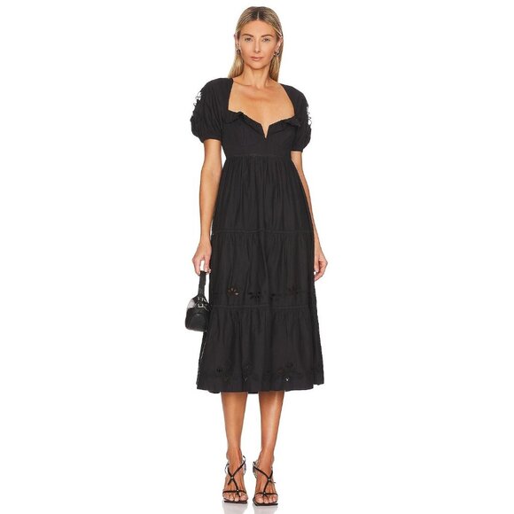 Tularosa Heather Embroidered Midi Dress Black Revolve size Petite XS 2 - Picture 3 of 10